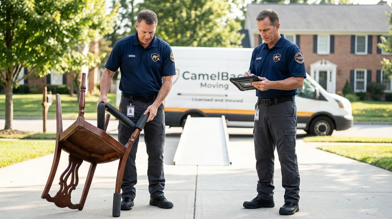 Movers inspecting furniture for damage prevention before loading in Byrdstown, TN